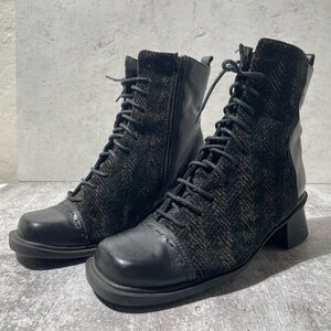 Naot Black and Brown leather and twills Women's Lace-Up Ankle Boots 35